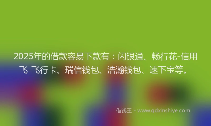 2025年的借款容易下款有：闪银通、畅行花-信用飞-飞行卡、瑞信钱包、浩瀚钱包、速下宝等。