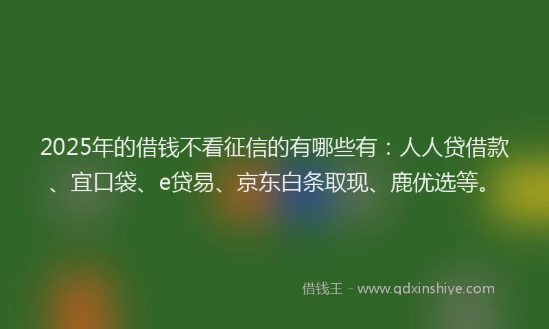 2025年的借钱不看征信的有哪些有：人人贷借款、宜口袋、e贷易、京东白条取现、鹿优选等。