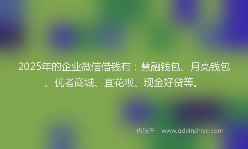2025年的企业微信借钱有：慧融钱包、月亮钱包、优者商城、宜花呗、现金好贷等。