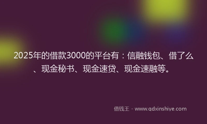 2025年的借款3000的平台有：信融钱包、借了么、现金秘书、现金速贷、现金速融等。