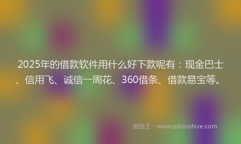 2025年的借款软件用什么好下款呢有：现金巴士、信用飞、诚信一周花、360借条、借款易宝等。