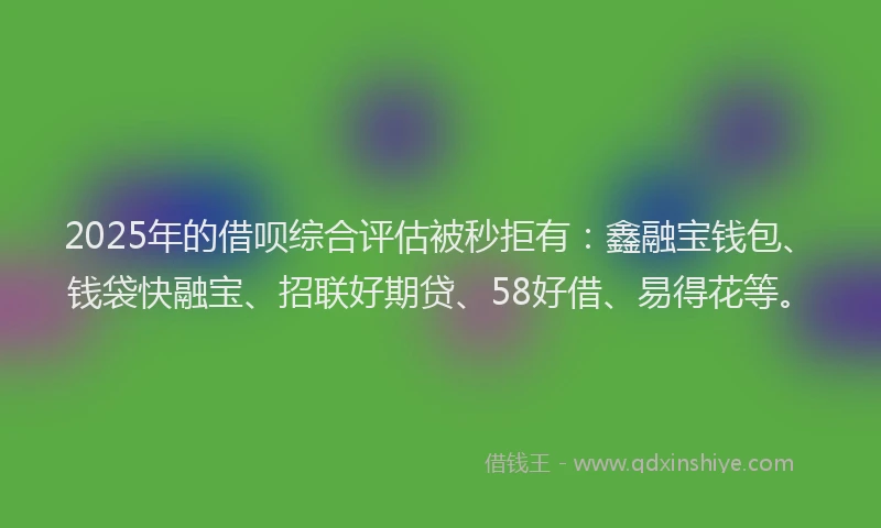 2025年的借呗综合评估被秒拒有：鑫融宝钱包、钱袋快融宝、招联好期贷、58好借、易得花等。