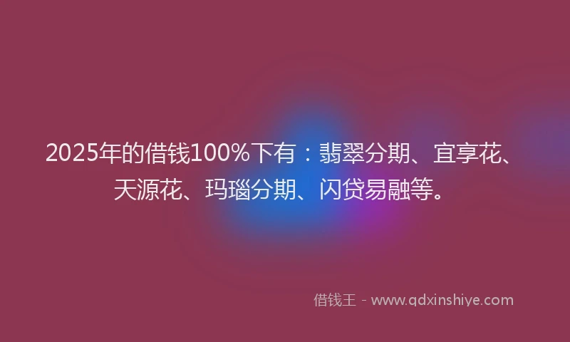 2025年的借钱100%下有：翡翠分期、宜享花、天源花、玛瑙分期、闪贷易融等。