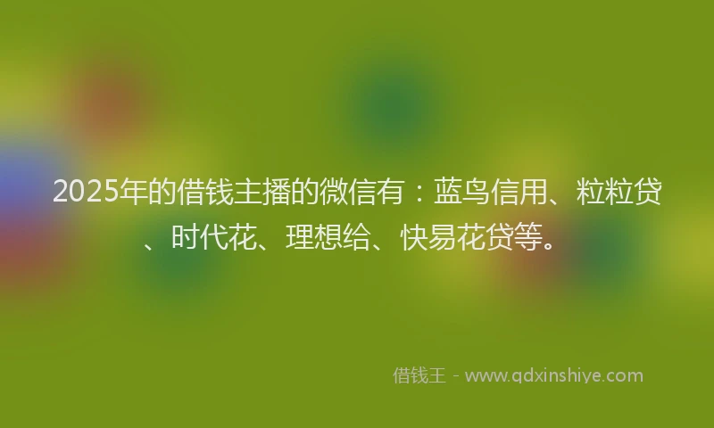 2025年的借钱主播的微信有：蓝鸟信用、粒粒贷、时代花、理想给、快易花贷等。