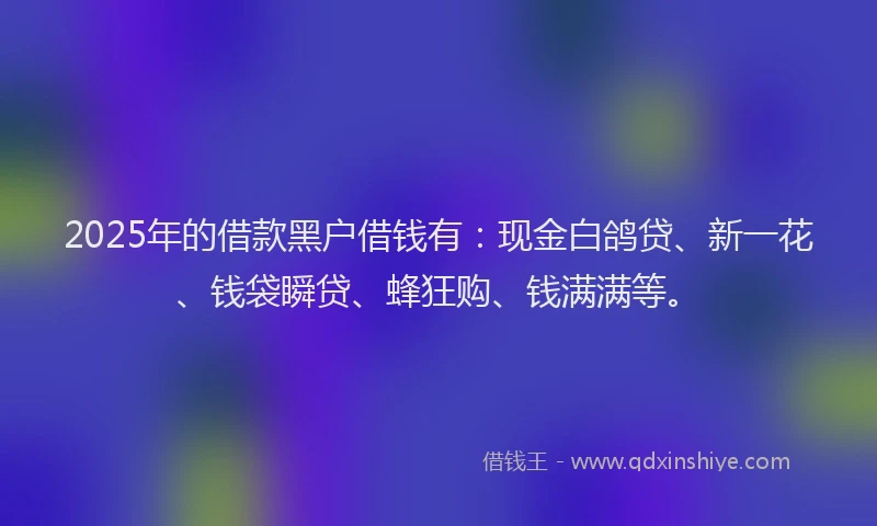 2025年的借款黑户借钱有：现金白鸽贷、新一花、钱袋瞬贷、蜂狂购、钱满满等。