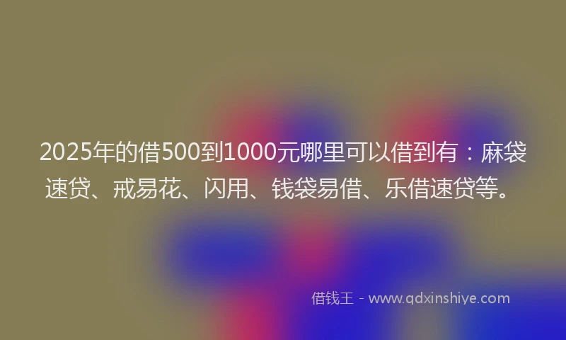 2025年的借500到1000元哪里可以借到有：麻袋速贷、戒易花、闪用、钱袋易借、乐借速贷等。