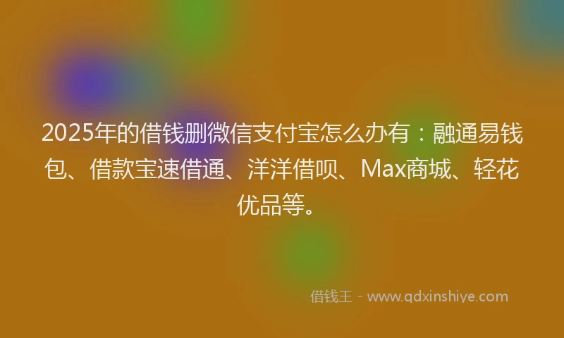 2025年的借钱删微信支付宝怎么办有：融通易钱包、借款宝速借通、洋洋借呗、Max商城、轻花优品等。