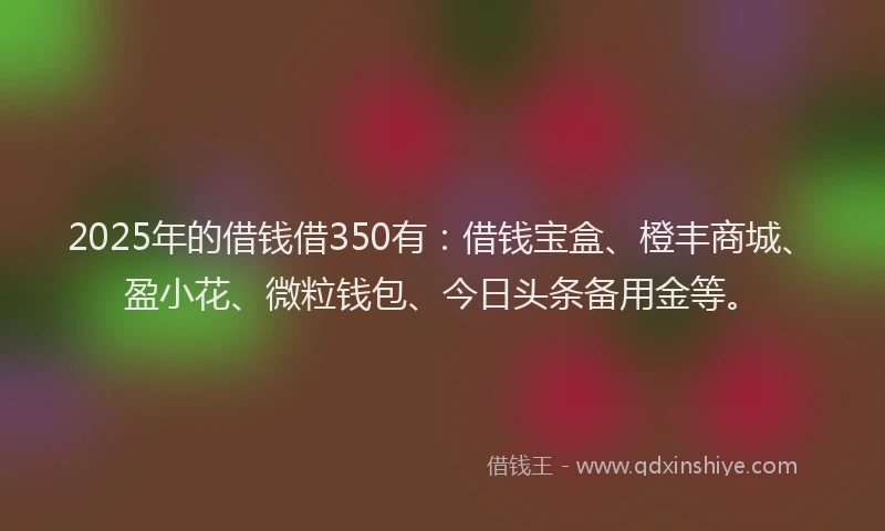 2025年的借钱借350有：借钱宝盒、橙丰商城、盈小花、微粒钱包、今日头条备用金等。