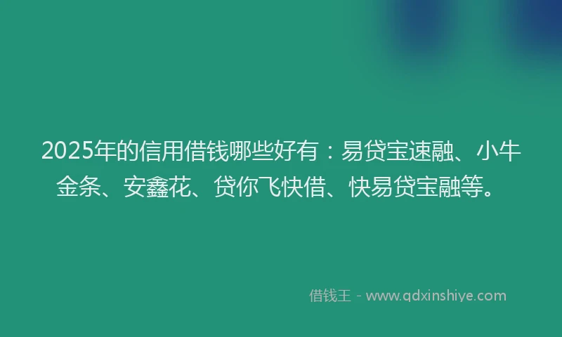 2025年的信用借钱哪些好有：易贷宝速融、小牛金条、安鑫花、贷你飞快借、快易贷宝融等。