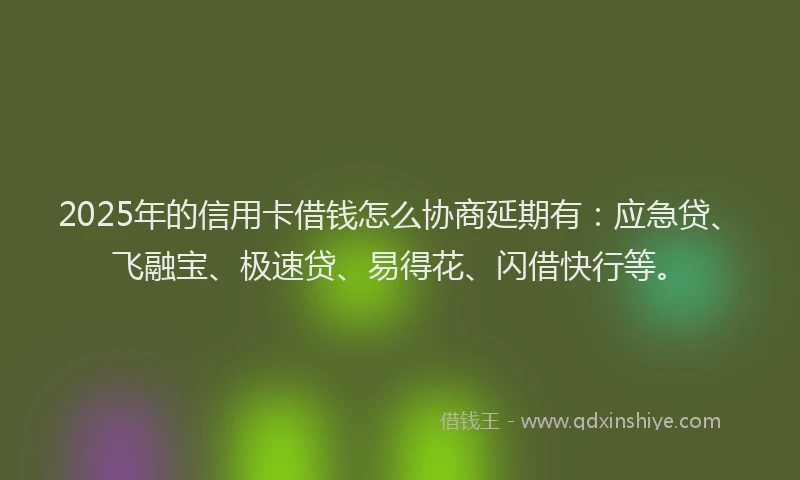 2025年的信用卡借钱怎么协商延期有：应急贷、飞融宝、极速贷、易得花、闪借快行等。