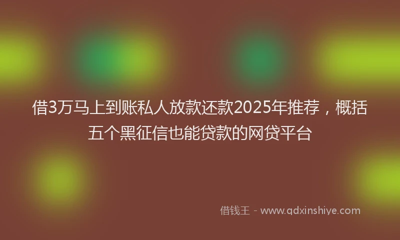 借3万马上到账私人放款还款2025年推荐，概括五个黑征信也能贷款的网贷平台
