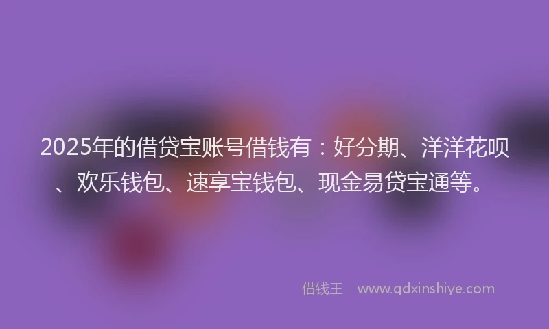 2025年的借贷宝账号借钱有：好分期、洋洋花呗、欢乐钱包、速享宝钱包、现金易贷宝通等。