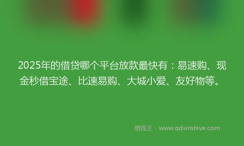 2025年的借贷哪个平台放款最快有：易速购、现金秒借宝途、比速易购、大城小爱、友好物等。