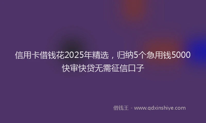 信用卡借钱花2025年精选，归纳5个急用钱5000快审快贷无需征信口子