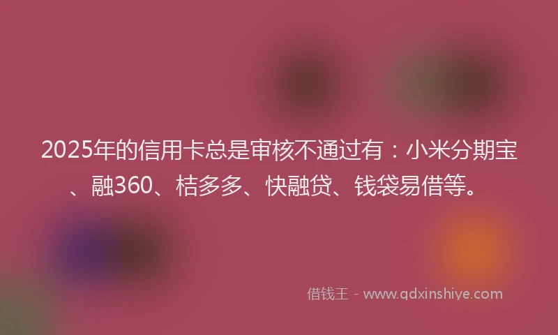 2025年的信用卡总是审核不通过有：小米分期宝、融360、桔多多、快融贷、钱袋易借等。