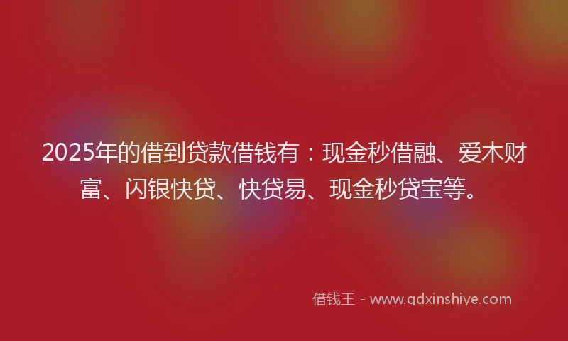 2025年的借到贷款借钱有：现金秒借融、爱木财富、闪银快贷、快贷易、现金秒贷宝等。
