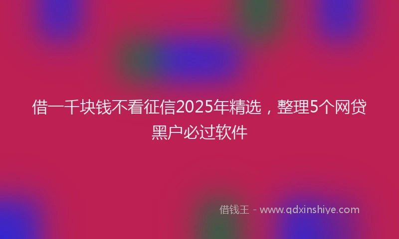 借一千块钱不看征信2025年精选，整理5个网贷黑户必过软件