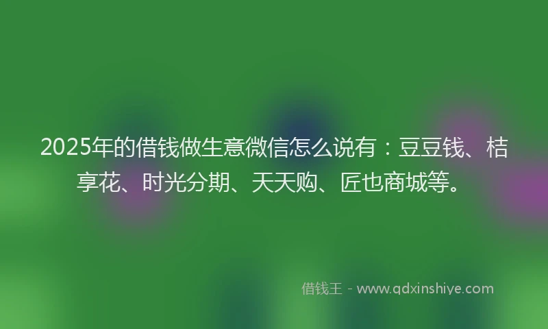 2025年的借钱做生意微信怎么说有：豆豆钱、桔享花、时光分期、天天购、匠也商城等。