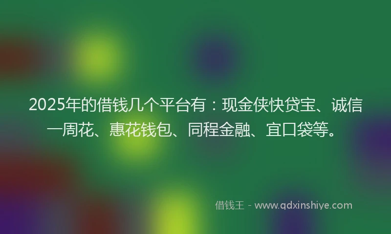 2025年的借钱几个平台有：现金侠快贷宝、诚信一周花、惠花钱包、同程金融、宜口袋等。