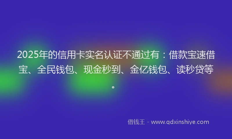 2025年的信用卡实名认证不通过有：借款宝速借宝、全民钱包、现金秒到、金亿钱包、读秒贷等。