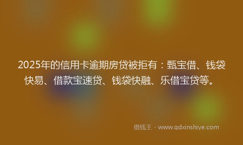 2025年的信用卡逾期房贷被拒有：甄宝借、钱袋快易、借款宝速贷、钱袋快融、乐借宝贷等。