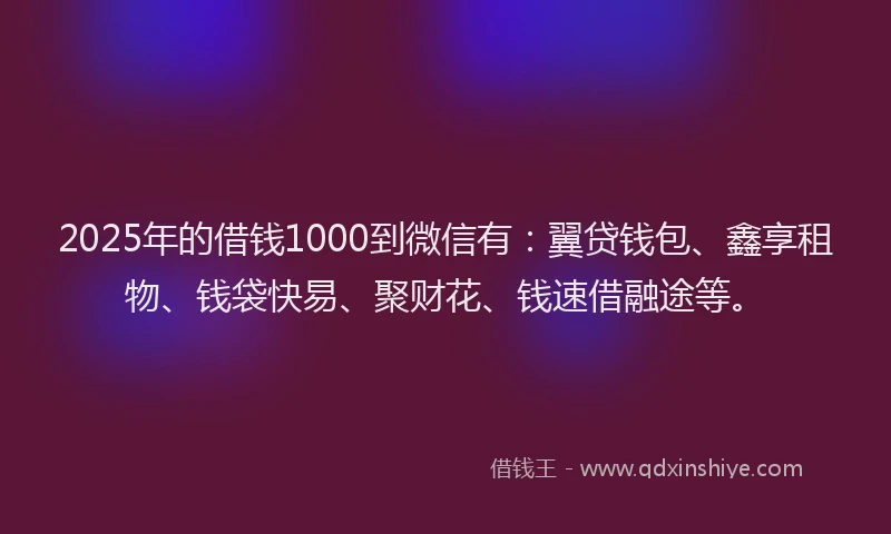 2025年的借钱1000到微信有：翼贷钱包、鑫享租物、钱袋快易、聚财花、钱速借融途等。