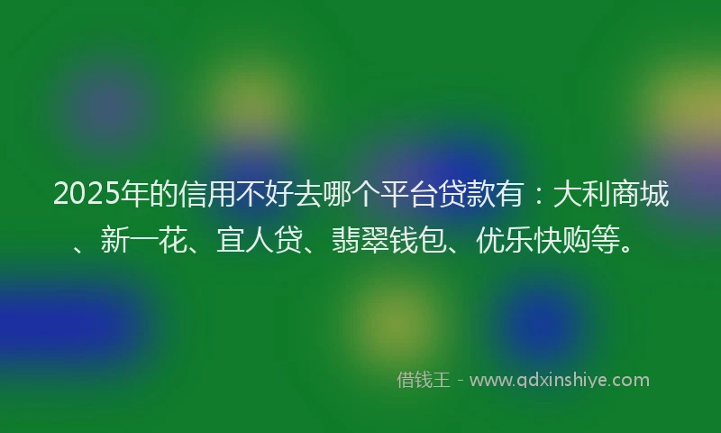 2025年的信用不好去哪个平台贷款有：大利商城、新一花、宜人贷、翡翠钱包、优乐快购等。
