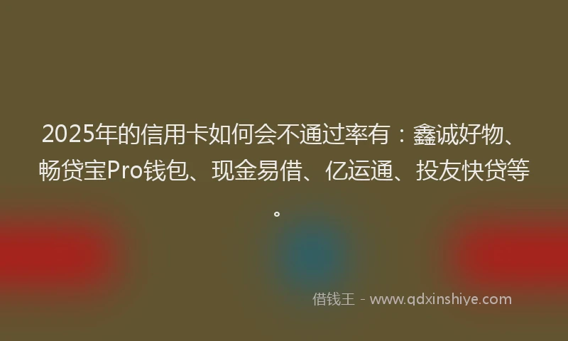 2025年的信用卡如何会不通过率有：鑫诚好物、畅贷宝Pro钱包、现金易借、亿运通、投友快贷等。