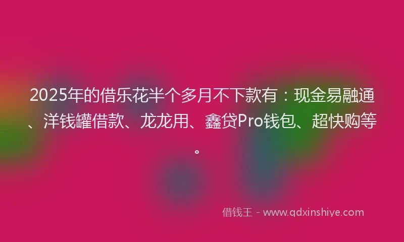 2025年的借乐花半个多月不下款有：现金易融通、洋钱罐借款、龙龙用、鑫贷Pro钱包、超快购等。