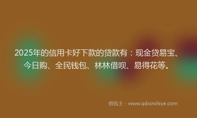 2025年的信用卡好下款的贷款有：现金贷易宝、今日购、全民钱包、林林借呗、易得花等。