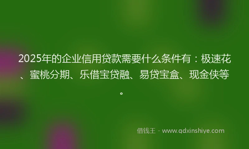 2025年的企业信用贷款需要什么条件有：极速花、蜜桃分期、乐借宝贷融、易贷宝盒、现金侠等。