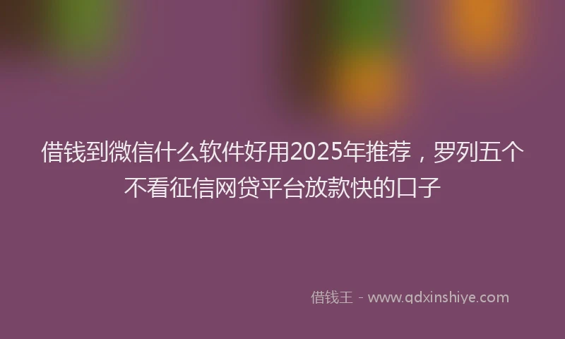 借钱到微信什么软件好用2025年推荐，罗列五个不看征信网贷平台放款快的口子