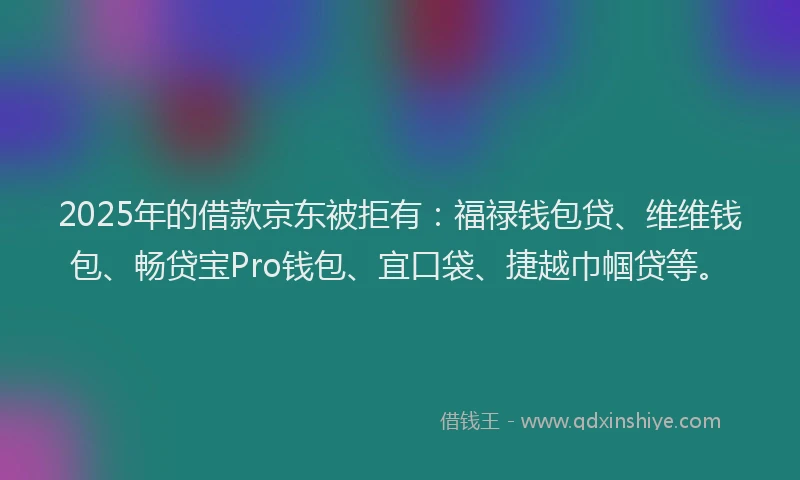 2025年的借款京东被拒有：福禄钱包贷、维维钱包、畅贷宝Pro钱包、宜口袋、捷越巾帼贷等。