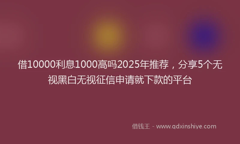 借10000利息1000高吗2025年推荐，分享5个无视黑白无视征信申请就下款的平台