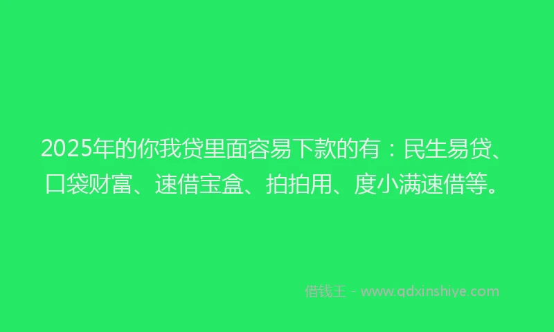 2025年的你我贷里面容易下款的有：民生易贷、口袋财富、速借宝盒、拍拍用、度小满速借等。