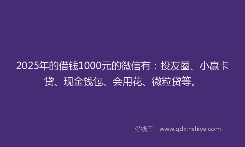 2025年的借钱1000元的微信有：投友圈、小赢卡贷、现金钱包、会用花、微粒贷等。