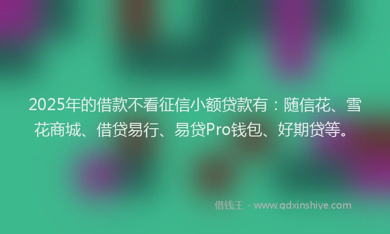 2025年的借款不看征信小额贷款有：随信花、雪花商城、借贷易行、易贷Pro钱包、好期贷等。