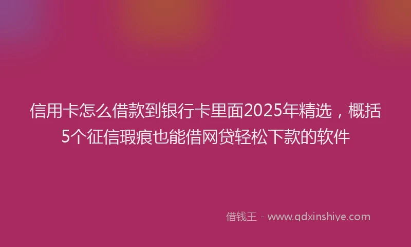 信用卡怎么借款到银行卡里面2025年精选，概括5个征信瑕疵也能借网贷轻松下款的软件