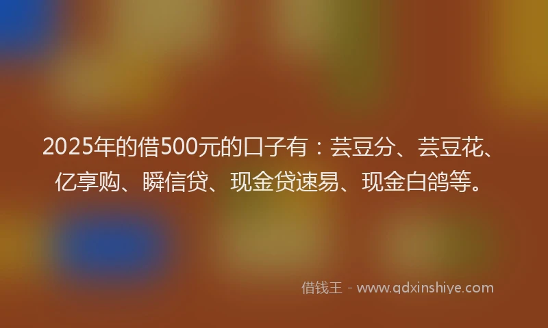 2025年的借500元的口子有：芸豆分、芸豆花、亿享购、瞬信贷、现金贷速易、现金白鸽等。
