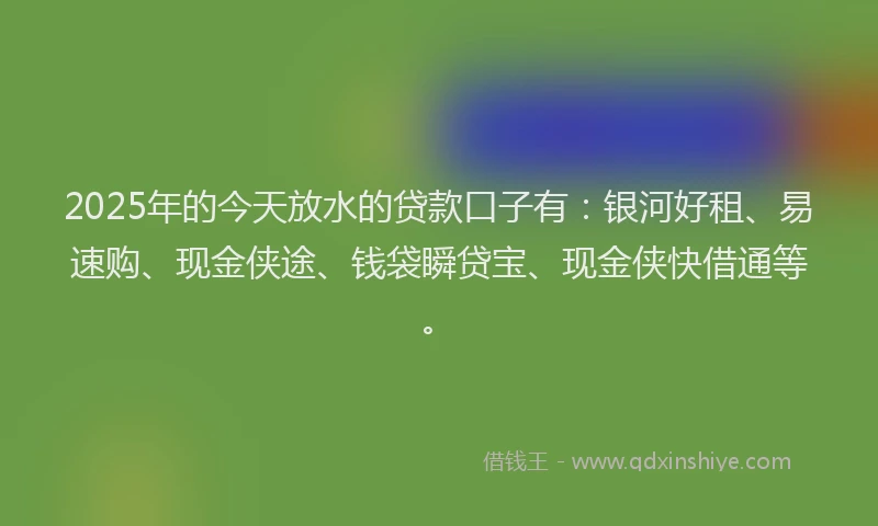 2025年的今天放水的贷款口子有：银河好租、易速购、现金侠途、钱袋瞬贷宝、现金侠快借通等。