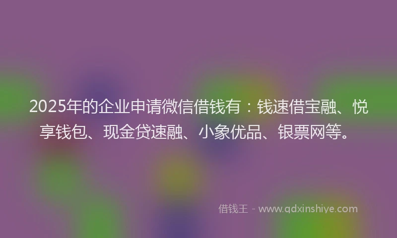 2025年的企业申请微信借钱有：钱速借宝融、悦享钱包、现金贷速融、小象优品、银票网等。