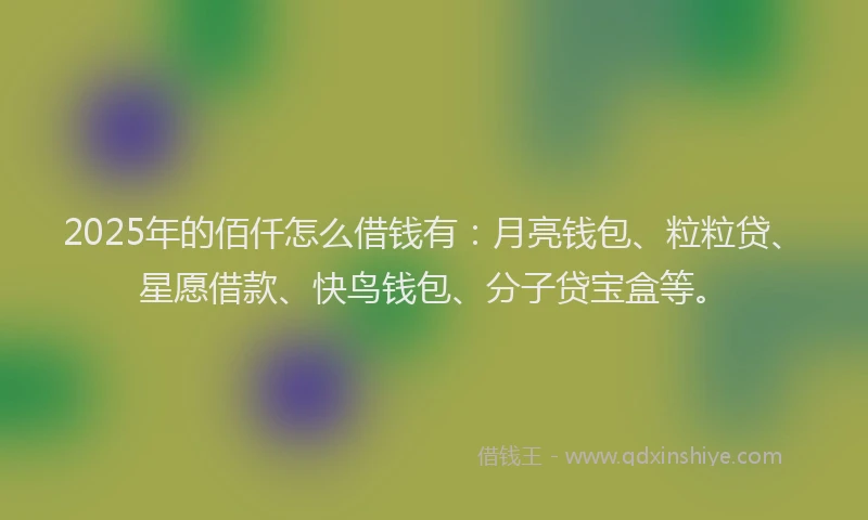 2025年的佰仟怎么借钱有：月亮钱包、粒粒贷、星愿借款、快鸟钱包、分子贷宝盒等。