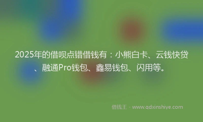 2025年的借呗点错借钱有：小熊白卡、云钱快贷、融通Pro钱包、鑫易钱包、闪用等。