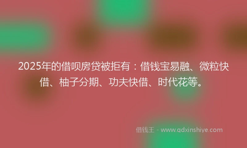 2025年的借呗房贷被拒有：借钱宝易融、微粒快借、柚子分期、功夫快借、时代花等。