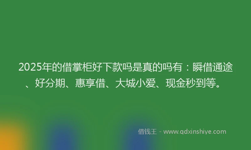2025年的借掌柜好下款吗是真的吗有：瞬借通途、好分期、惠享借、大城小爱、现金秒到等。