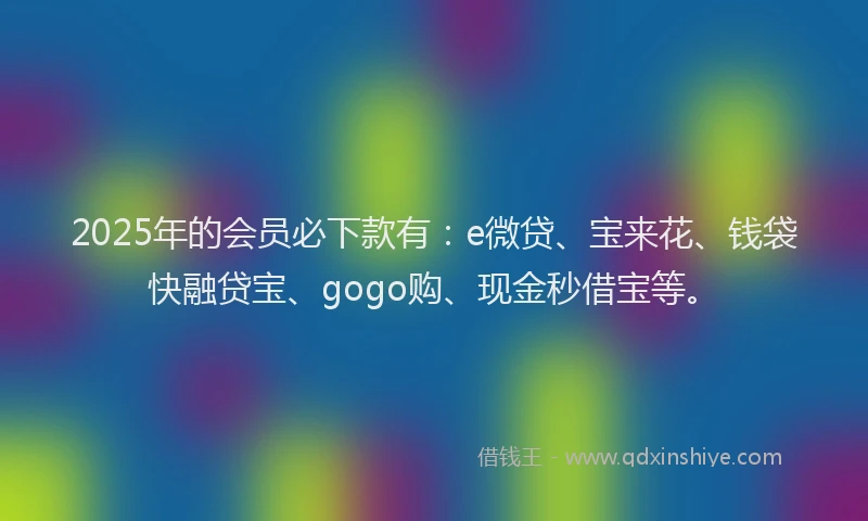 2025年的会员必下款有：e微贷、宝来花、钱袋快融贷宝、gogo购、现金秒借宝等。
