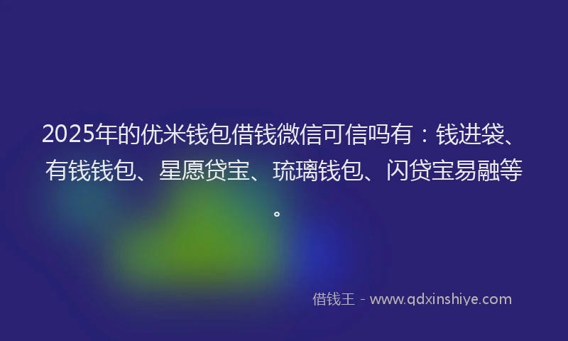 2025年的优米钱包借钱微信可信吗有：钱进袋、有钱钱包、星愿贷宝、琉璃钱包、闪贷宝易融等。