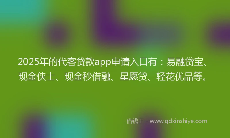 2025年的代客贷款app申请入口有：易融贷宝、现金侠士、现金秒借融、星愿贷、轻花优品等。