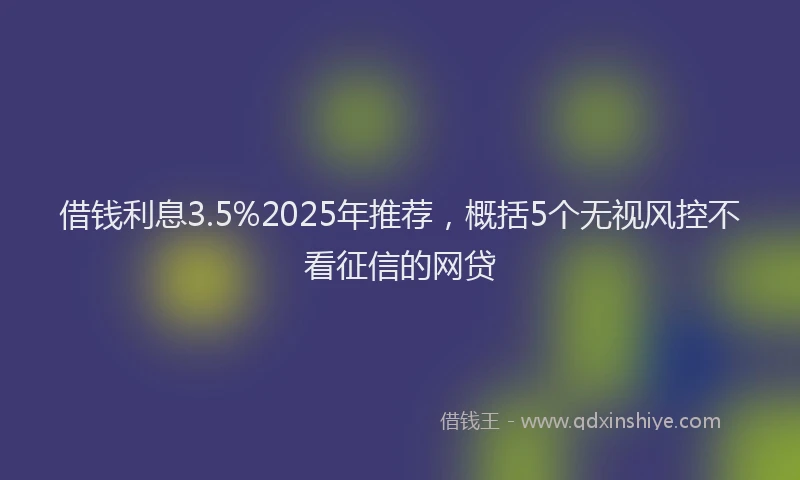 借钱利息3.5%2025年推荐，概括5个无视风控不看征信的网贷