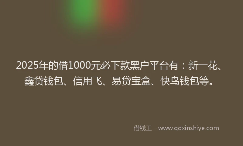 2025年的借1000元必下款黑户平台有：新一花、鑫贷钱包、信用飞、易贷宝盒、快鸟钱包等。